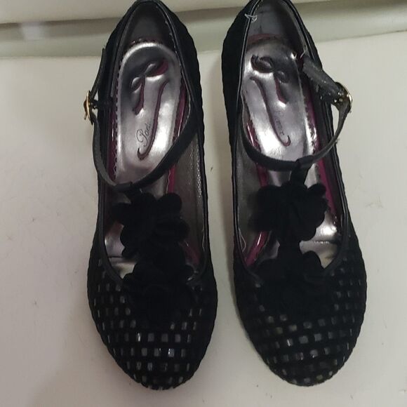 Poetic License of London Black rosette maryjane sz 6.5 Preowned - Picture 10 of 11